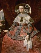 Konigin Maria Anna von Spanien in hellrotem Kleid